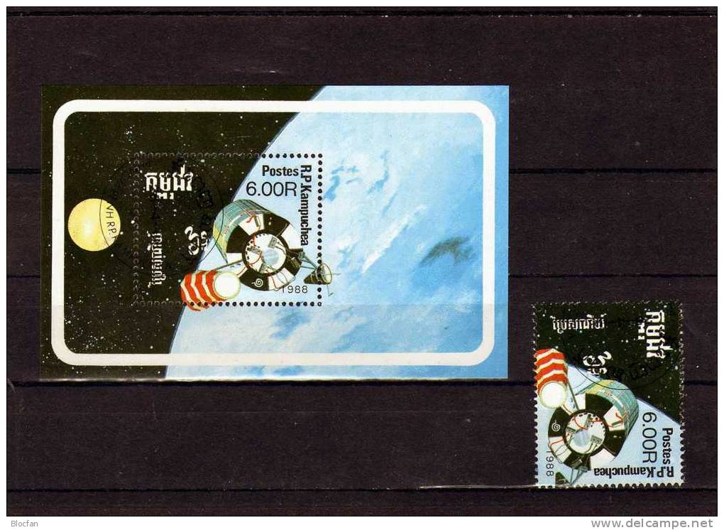 Erforschung Des Weltraum 1988 Kamputchea 953 Plus Block 160 O 3€ Cosmos Bloc Space Sheet From Cambodge - Cambodge