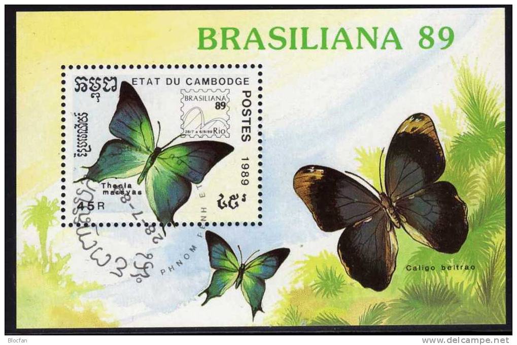 EXPO Brasiliana 1989 Schmetterling Kampuchea Block 170 O 1€ Bloc Pappillon M/s Philatic EXPO Butterfly Sheet Bf Cambodge - Cambodge