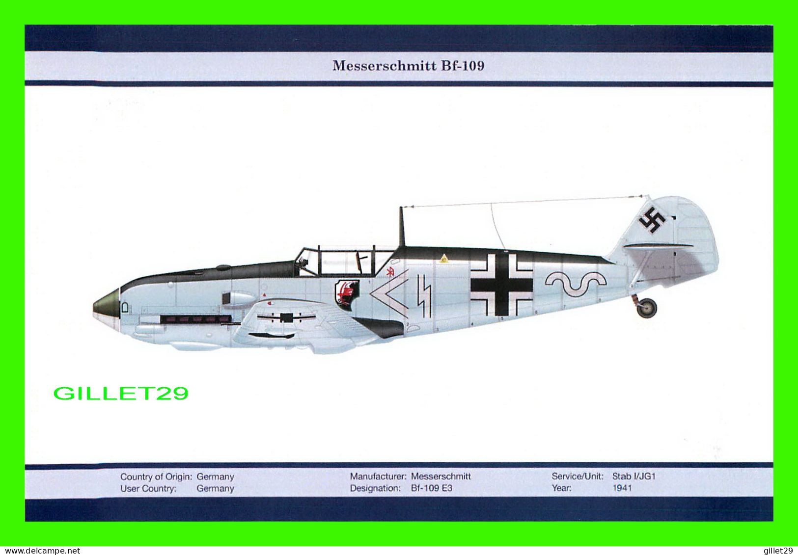 AVION - MESSERSCHMITT Bf-109 E3, 1941 - SERVICE/UNIT : STAB I/JG1 - ORIENTAL CITY PUBLISHING GROUP LIMITED ISSUED - 1939-1945: 2de Wereldoorlog