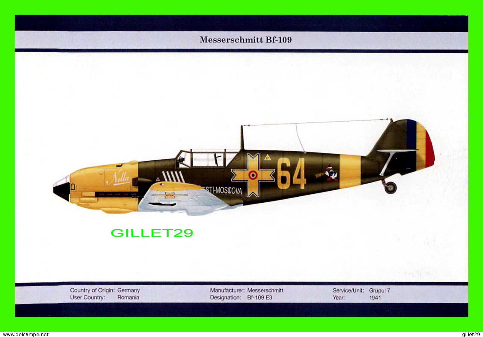 AVION - MESSERSCHMITT Bf-109 E3 No 64, 1941 - SERVICE/UNIT : GRUPUL 7 - ORIENTAL CITY PUBLISHING GROUP LIMITED ISSUED - 1939-1945: 2nd War