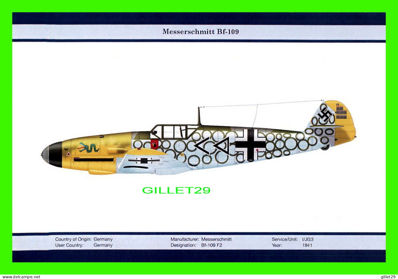 AVION - MESSERSCHMITT Bf-109 F2, 1941 - SERVICE/UNIT : L/JG3 - ORIENTAL CITY PUBLISHING GROUP LIMITED ISSUED - 1939-1945: 2ème Guerre