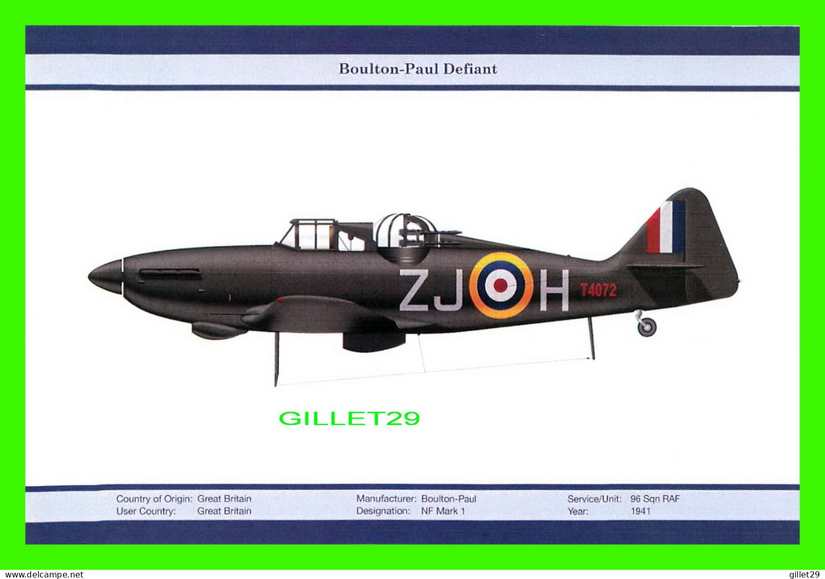 AVION - BOULTON-PAUL DEFIANT No T4072 - NF MARK 1 - ORIENTAL CITY PUBLISHING GROUP LIMITED ISSUED - 1939-1945: 2nd War