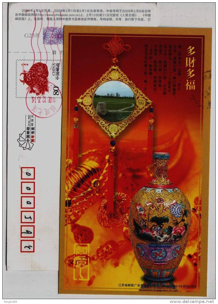 Colourful Painting Porcelain Bottle,China 2009 Jiangsu New Year Greeting Advertising Pre-stamped Card - Porcelana