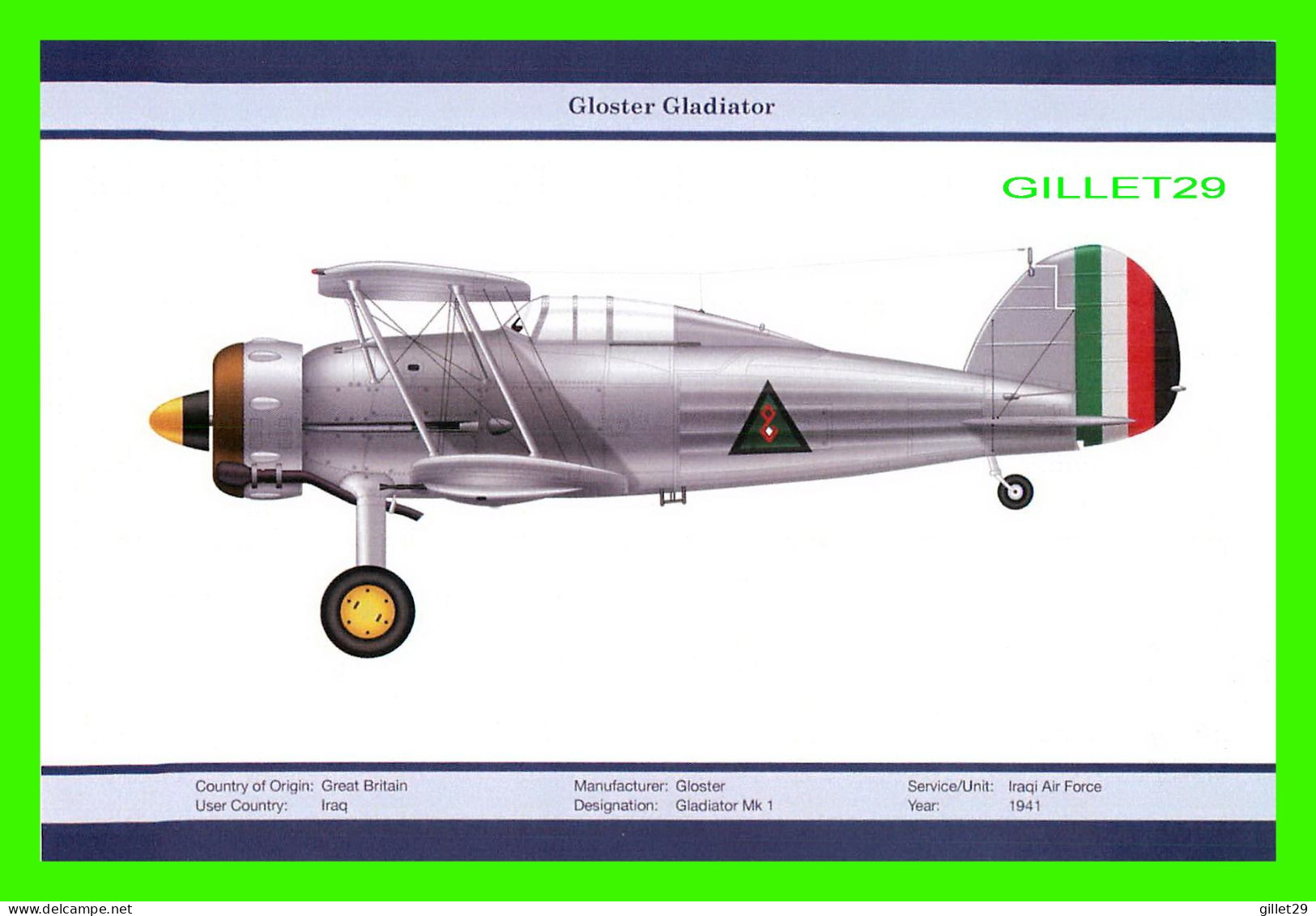 AVION - GLOSTER GLADIATOR Mk 1 - SERVICE/UNIT : IRAQI AIR FORCE - 1941 - ORIENTAL CITY PUBLISHING GROUP LIMITED ISSUED - 1939-1945: 2ème Guerre