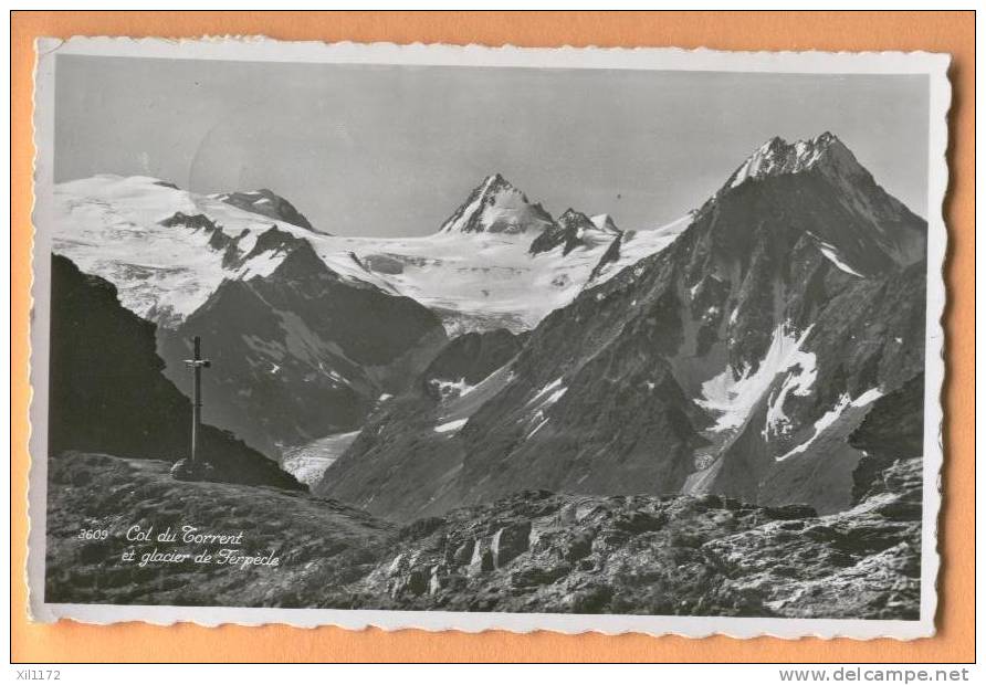 E959 Col Du Torrent (Val D'Hérens - Val D'Anniviers) Et Glacier De Ferpècle. Croix. Cachet Grimentz 1959 - Grimentz