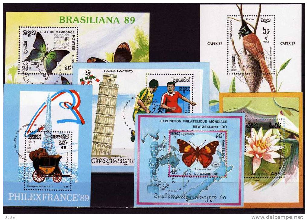 Sortiment Motiv-Vielfalt Kampuchea 6 Verschiedene Blocks O 8€ Philatelic Bloc Nature Sheet From Cambodge - Kampuchea