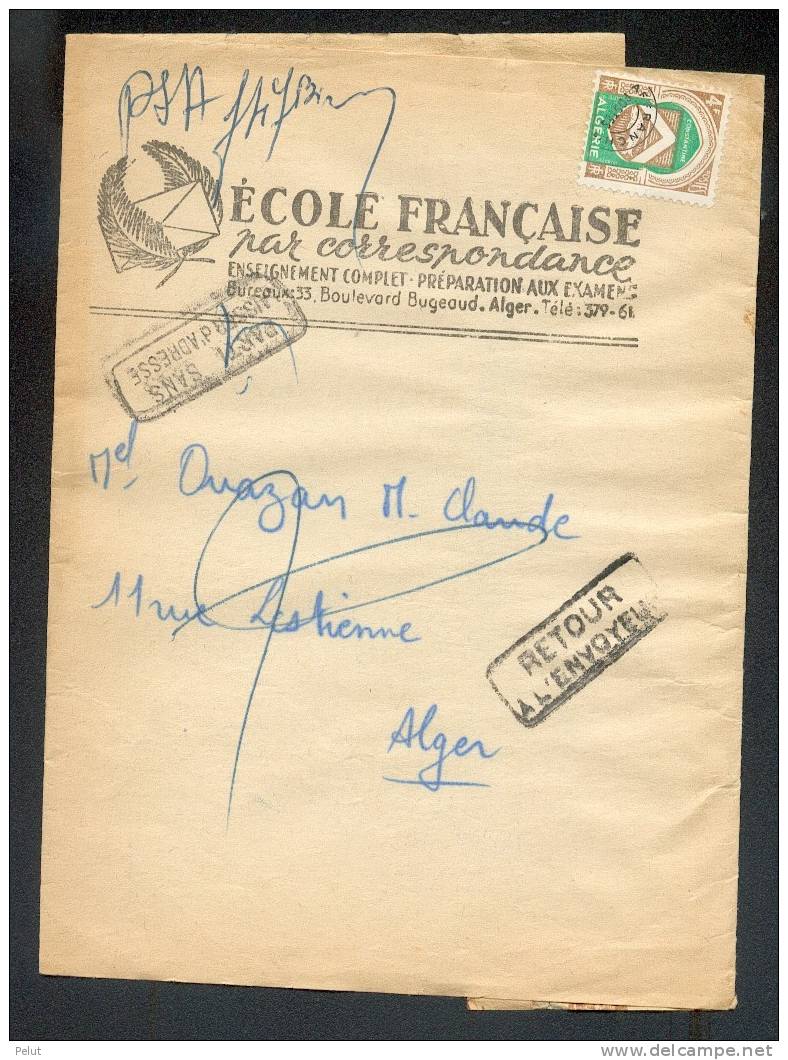 Bande De Journal Alger Timbre Préo Cachet Retour Envoyeur + Parti Ss Laisser D´adresse - Briefe U. Dokumente