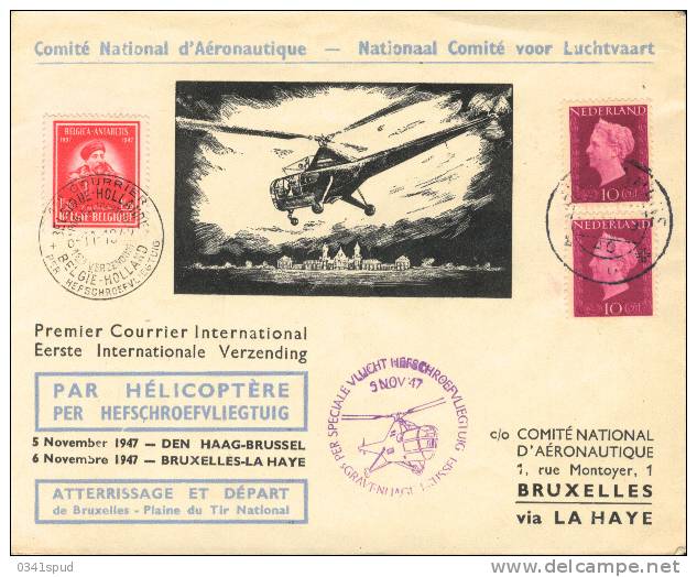 1947  Pays Bas  Hélicoptère  Elicottero  Helicopter  Den Haag   Bruxelles - Hélicoptères