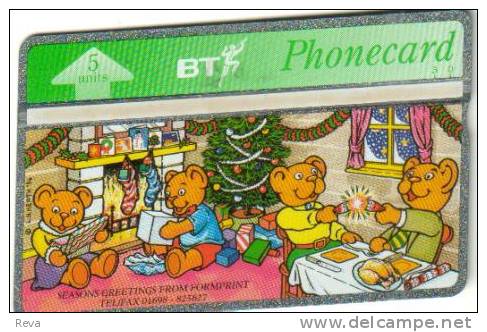 UNITED KINGDOM 5 UNITS  MERRY CHRISTMAS FROM FORMPRINT TEDDY BEARS  CARTOON  MINT CODE: 405K  READ DESCRIPTION !! - BT Emissions Privées