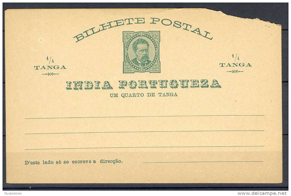 Portuguese India Postal Stationery Ganzsache Card 1/4 Tanga King Luis I Mint - India Portuguesa