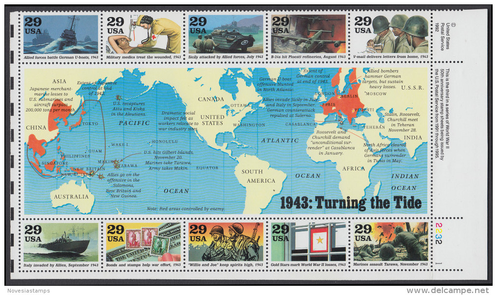 !a! USA Sc# 2765 MNH SHEET(10) (LR/2232-1) - Turning The Tide (1943) - Hojas Completas