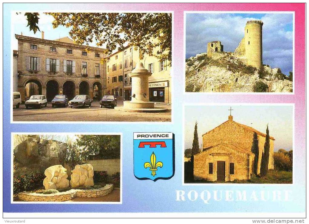 CPSM. ROQUEMAURE. PLACE DE LA MAIRIE. CHATEAU DE L'HERS. HOMMAGE A HENRY BOSCO. CHAPELLE ST JOSEPH. 4 VUES. BLASON - Roquemaure