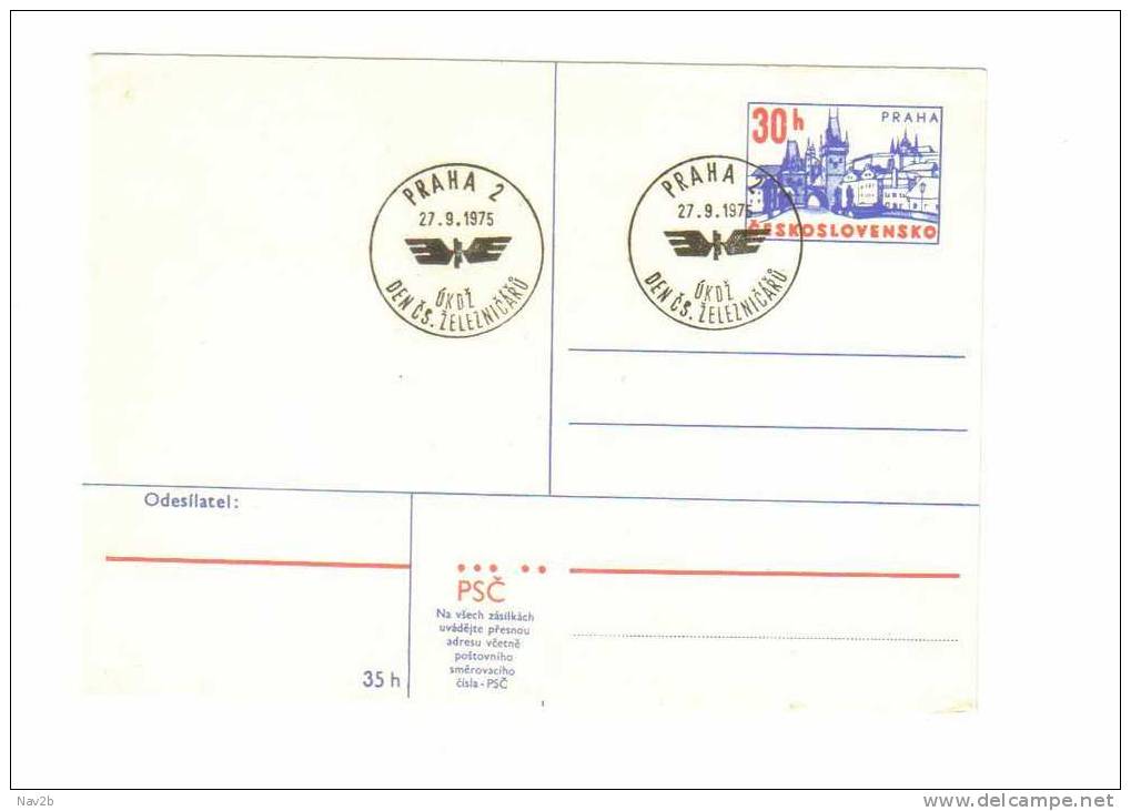 Tchécoslovaquie , Entier Carte Postale Oblitérée Prague 1975 - Cartes Postales