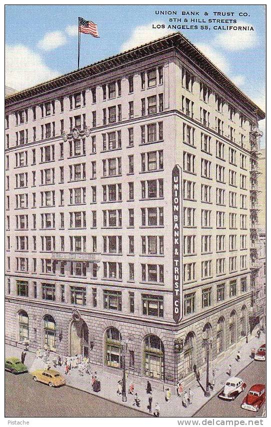 Union Bank & Trust Los Angeles - Cars - 1950's - Architecture Building - Unused - Bancos