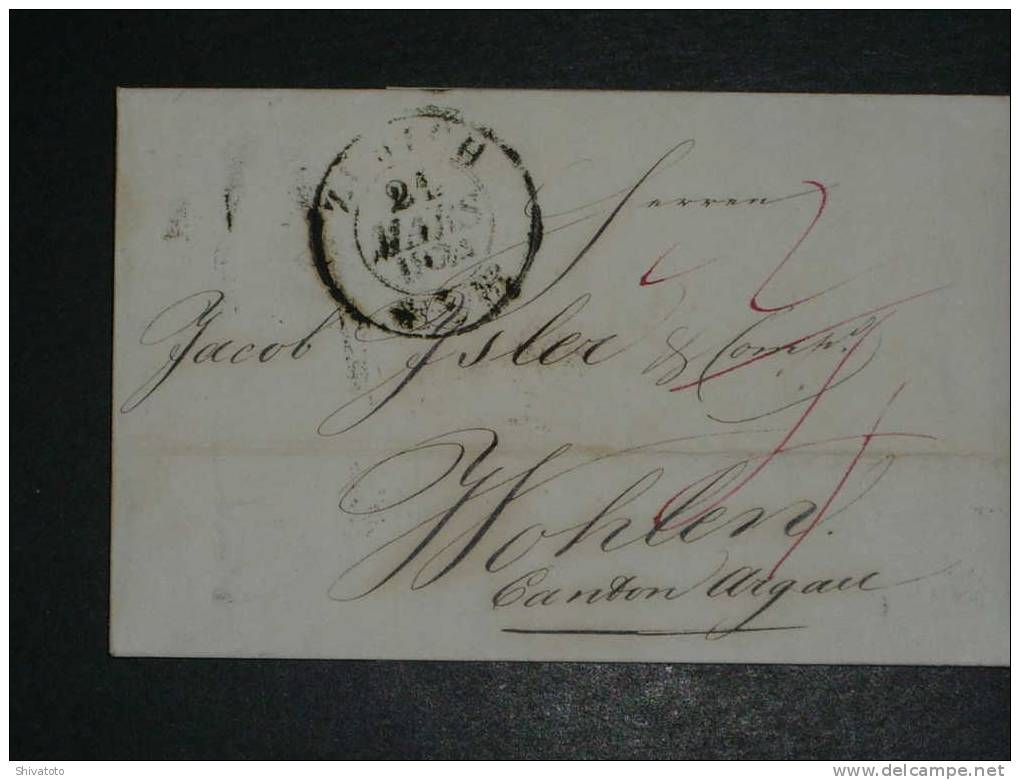 (823) Stampless Cover From Zurich To Wohlen 1834 - ...-1845 Prefilatelia