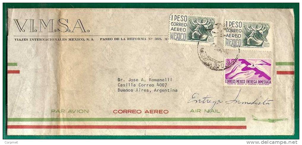 BIRDS - MEXICO EXPRES COVER To BUENOS AIRES - Yvert # 11 + Aztecas Danse De La Demi-lune #A 175 (x2) - Pigeons & Columbiformes