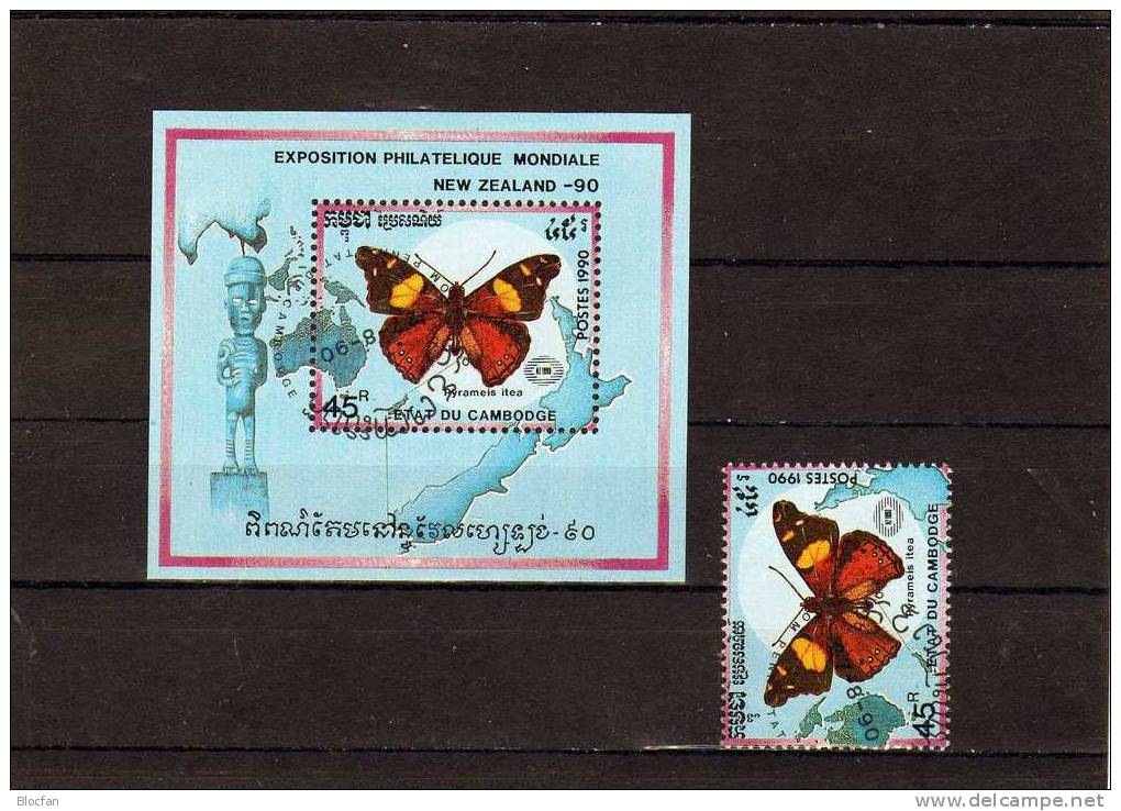 NEW ZEALAND Schmetterlings - Arten Kambodscha 1142/9 + Block 176 O 5€ - Papillons