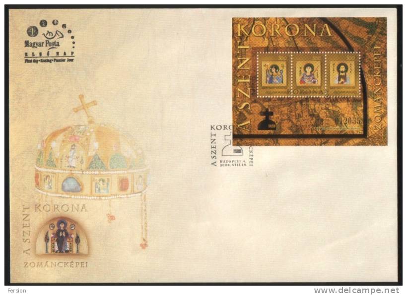 Hungary 2008 - Enamel Paintings On The Holy Crown BLOCK Saint Damian, ST Demeter / Archangel Gabriel - FDC - FDC