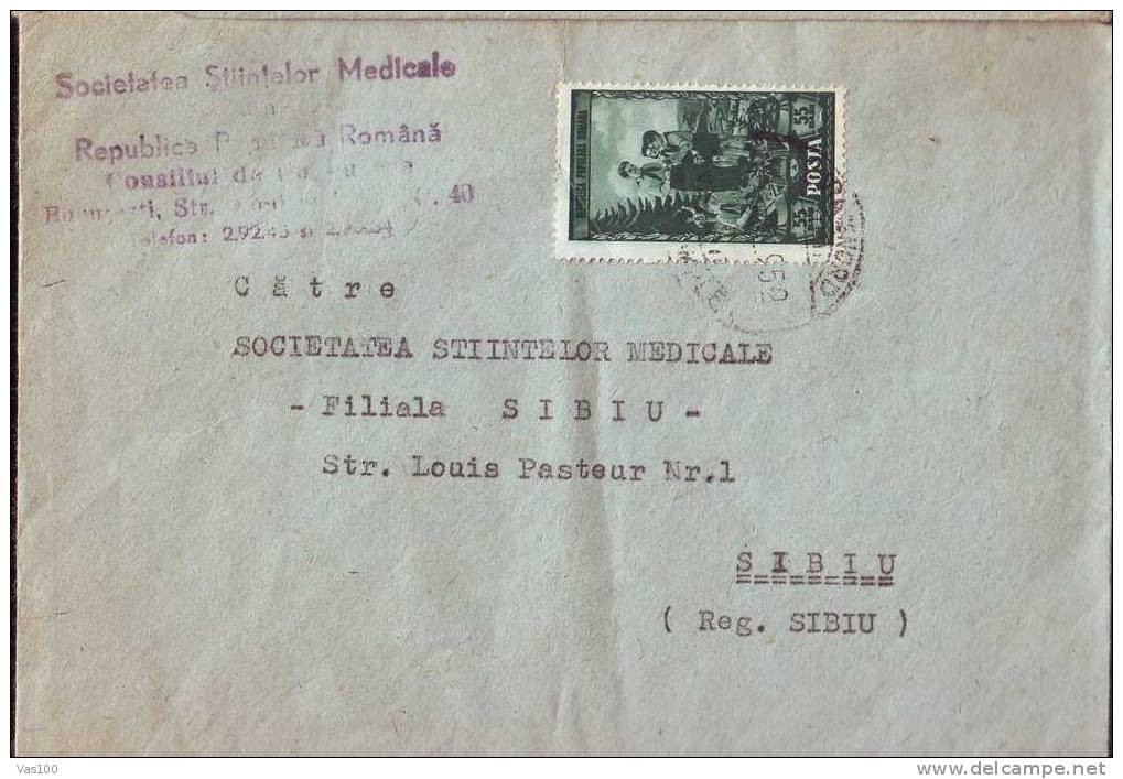 "Societatea Stiintelor Medicale" Commercial Cover From Bucharest To Sibiu 1952 Scouts Stamp On Cover - Lettres & Documents