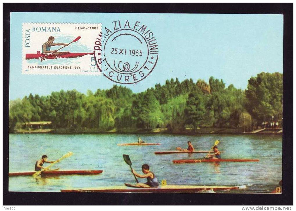 Romania  1965 , Rowing/canoe, RARE MAXI CARD Cancell FDC . - Canoë