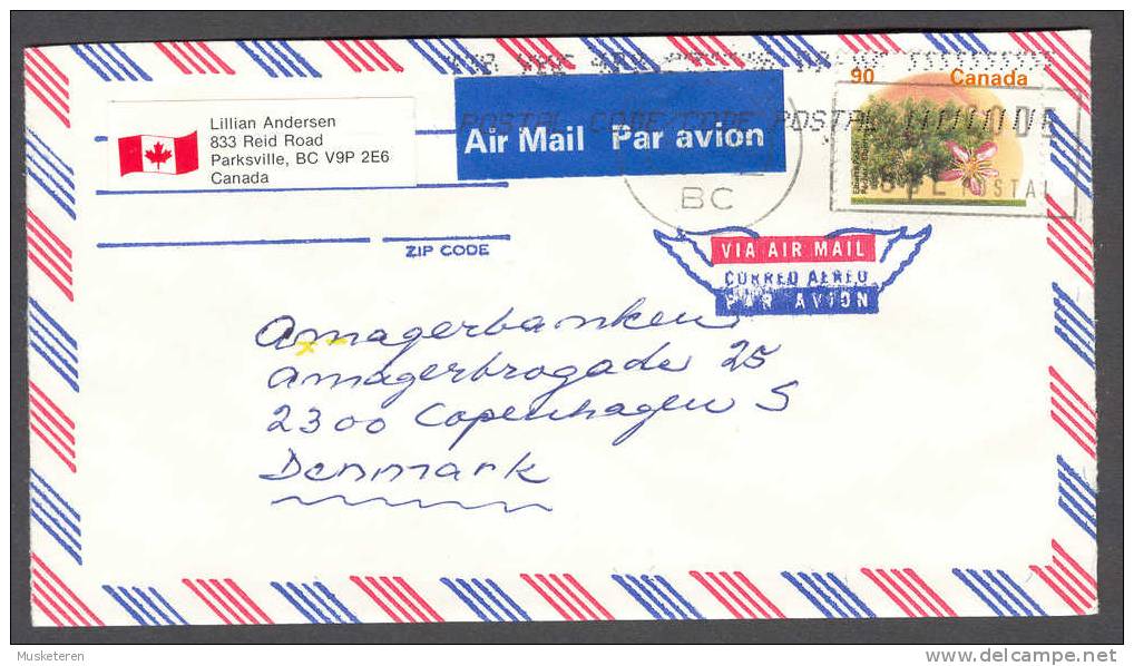 Canada Airmail Par Avion Label 1995 Cancel Cover To Amager Bank Copenhagen Denmark - Poste Aérienne