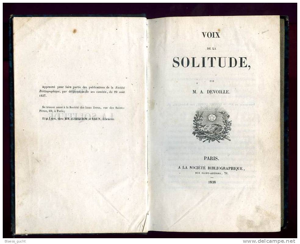 A DEVOILLE - VOIX DE LA SOLITUDE - SOCIETE BIBLIOGRAPHIQUE - 1838 - PRETRE ET POETE - Auteurs Français