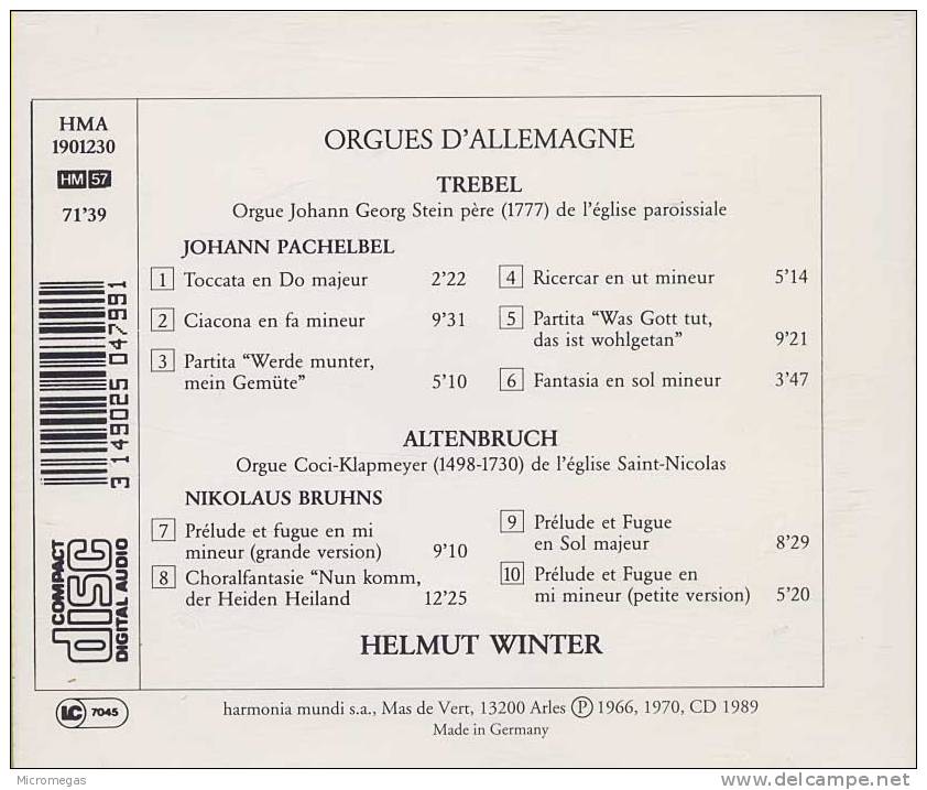 Orgues Historiques D'Allemagne, Helmut Winter - Classique