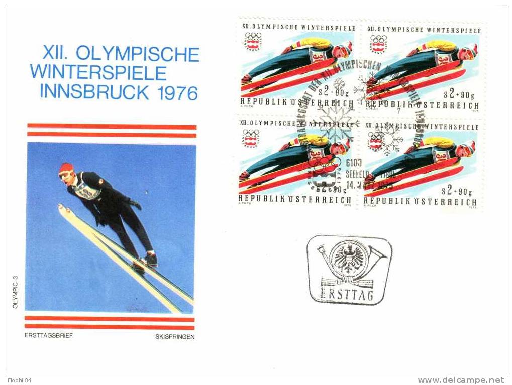 JEUX OLYMPIQUE INNSBRUCK 1976-AUTRICHE BLOC DE 4 - FDC