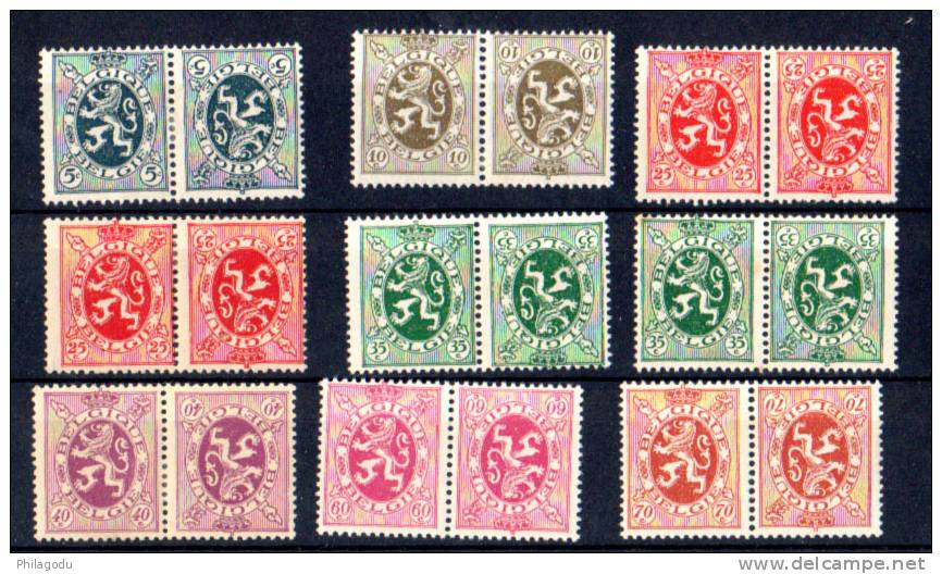 1929-32, Petit Lot De Tête-bêche, Lion Héraldique, Neuf Avec Charnière, Cote 23,95 € - Tête-bêche [KP] & Inter-panels [KT]