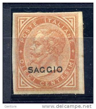 1863 ITALY    Vitt. Ema. II  10 Cents Imperforated Overprinted SAGGIO  MINT HINGED - Mint/hinged