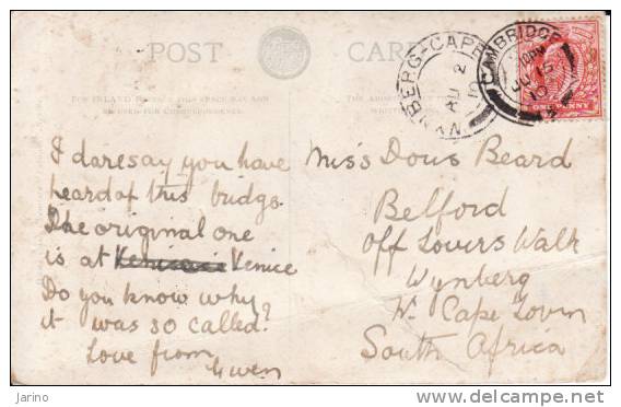 Angleterre, Cambridge 1910, Postcard From Cambridge To South Africa - Cambridge