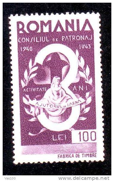 Romania  OLD Fiscaux Revenue  Stamp 1943 "CONSILIUL DE PATRONAJ" 100 LEI,MLH. - Fiscale Zegels