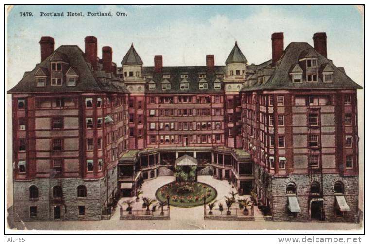 Portland Hotel, Portland Oregon, Salem OR Flag Cancel Postmark On 1911 Vintage Postcard - Portland