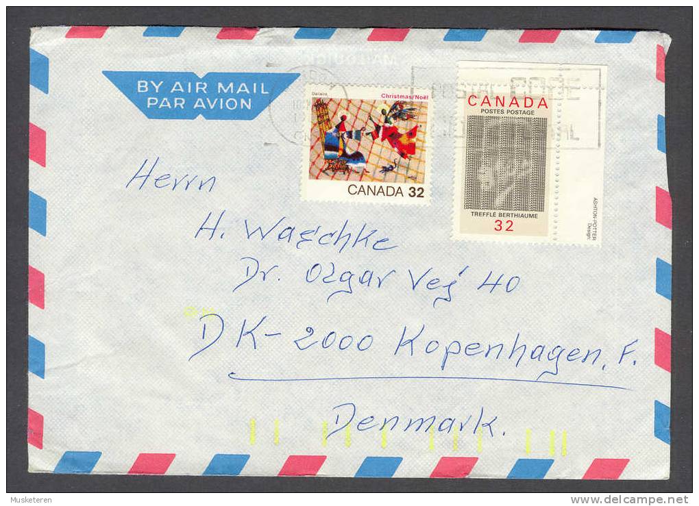 Canada Airmail Par Avion 198? LANDOW Ontario Postal Code Commercial Cover To Denmark Treffle Berthiaume Christmas Noël - Luftpost