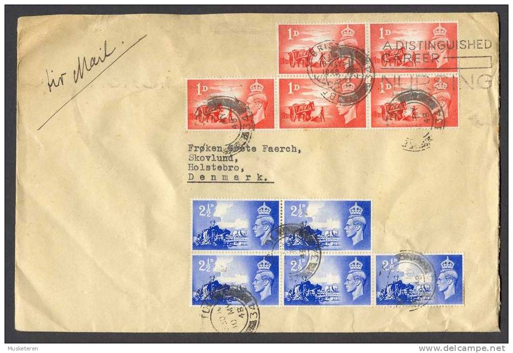 Great Britain Airmail Channel Island Liberation 1948 FDC With 2x 5-Blocks Royal Danish Consulate Bristol Cover SCARCE !! - Ohne Zuordnung