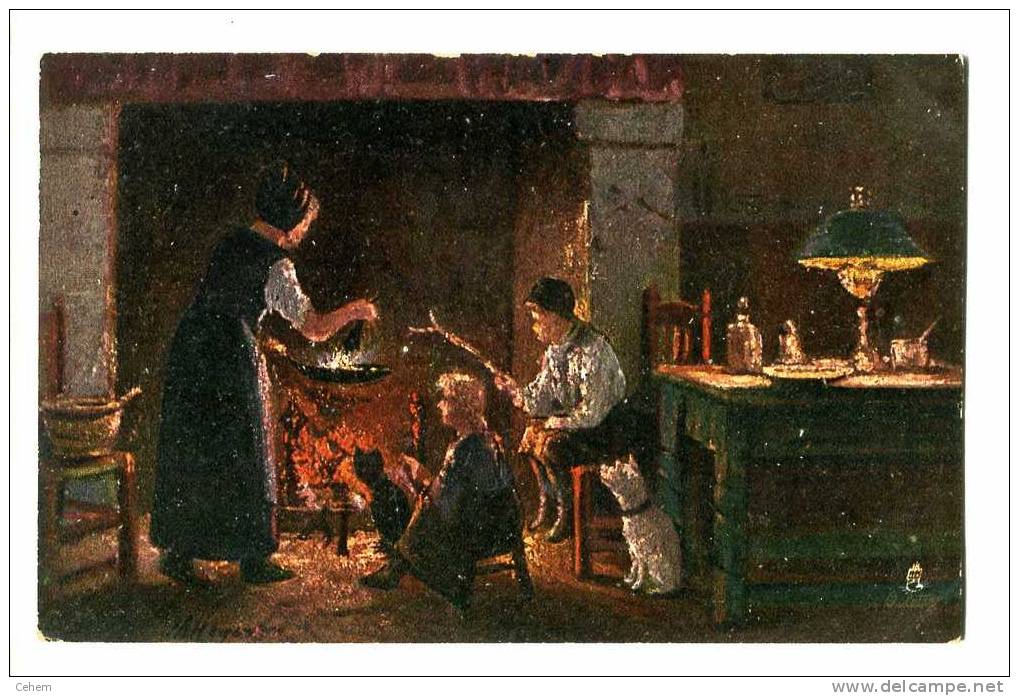 ILLUSTRATEUR RAPHAEL TUCK OILETTE FIRELIGHT EFFECTS  9016 PANCAKE TIME ORIGINAL PAINTING A. HEYERMANS - Tuck, Raphael