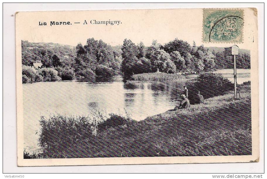 51...LA MARNE A CHAMPIGNY...PECHEURS A LA LIGNE..1905 - Champigny