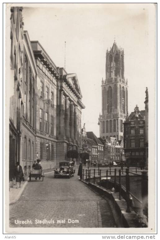 Utrecht, Stadhuis Cathedral, Vintage Auto, 1939 Real Photo Postcard - Utrecht