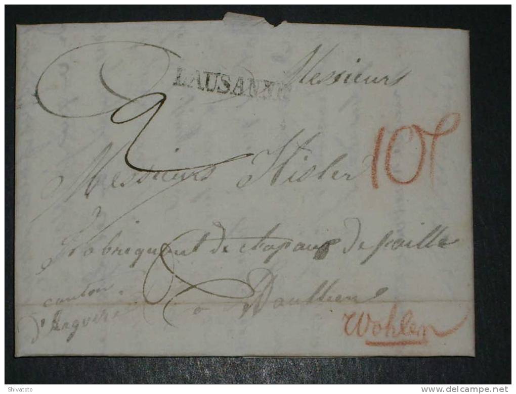 (846) Stampless Cover From Lausanne To Wohlen 1826 - ...-1845 Prefilatelia