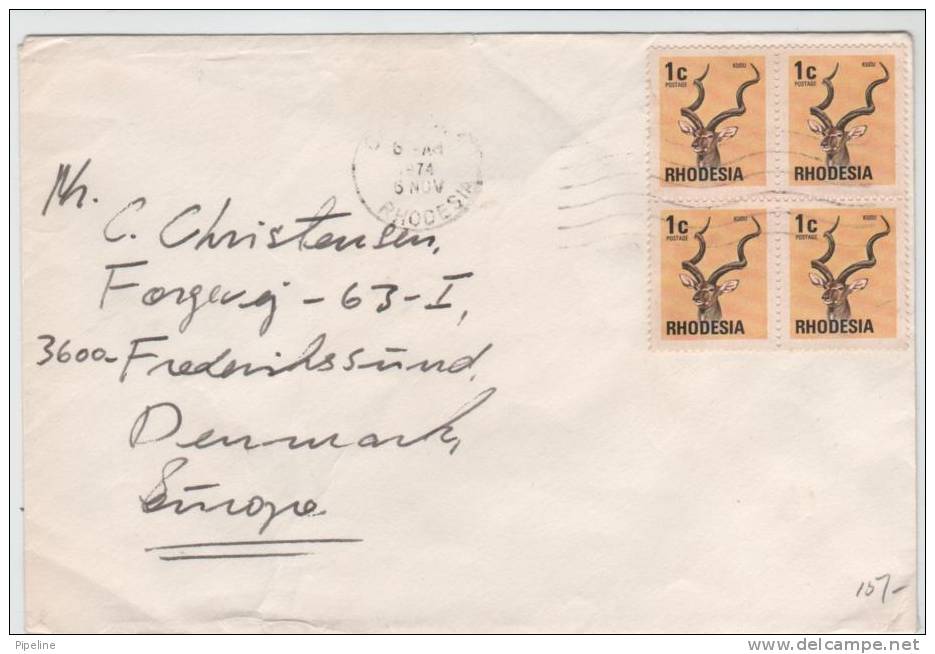 Rhodesia Cover Sent To Denmark 5-11-1974 With A Block Of 4 - Autres & Non Classés