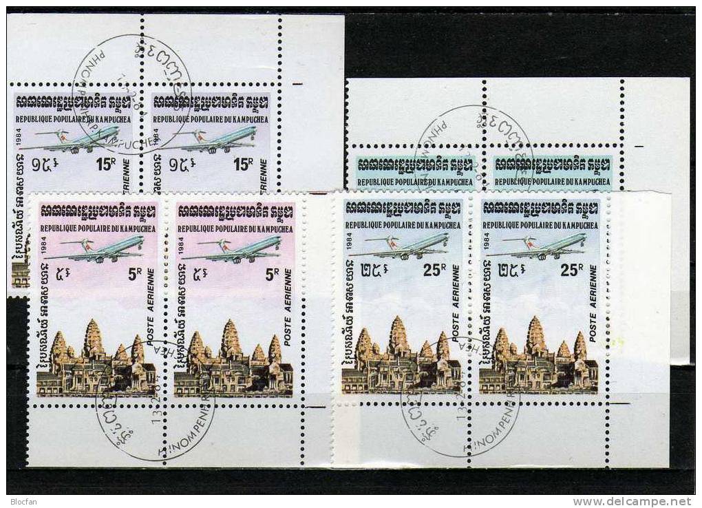 Flugzeug Tempel Angkor 1984 Kambodscha 546/9 Plus ZD-Paar 150€ Architectur Air Mail Set From Cambodge - Cambodge