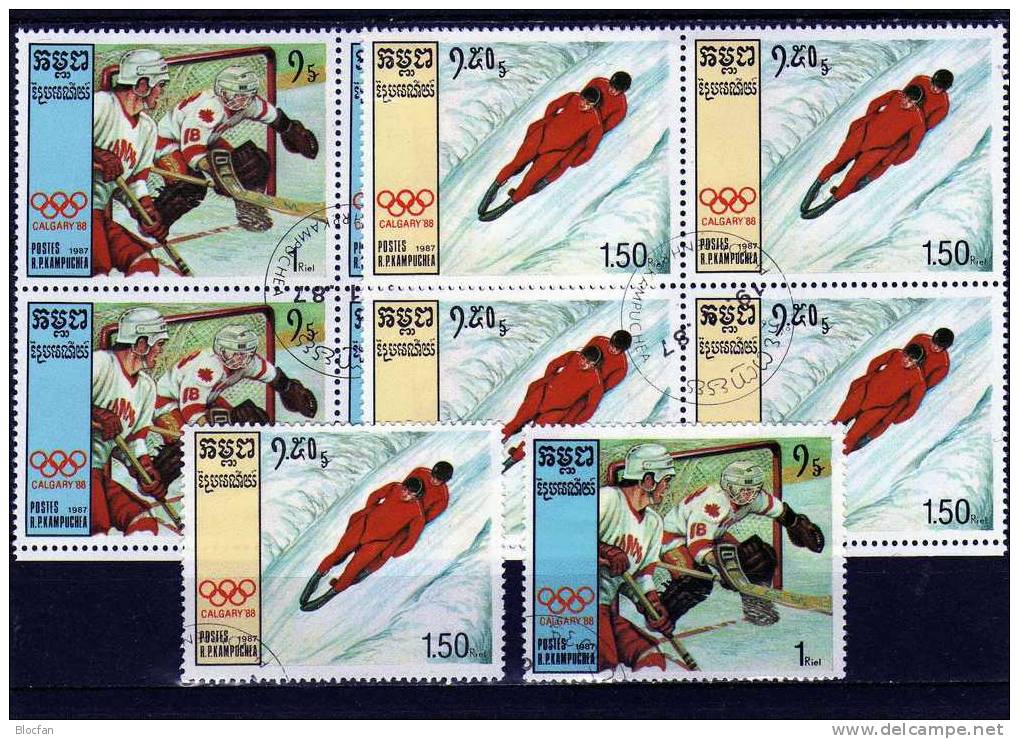 Wintersport Rodeln Bis Eishockey Kambodscha 830-5, 2x4 - Block + 2xKB O 11€ - Winter 1988: Calgary