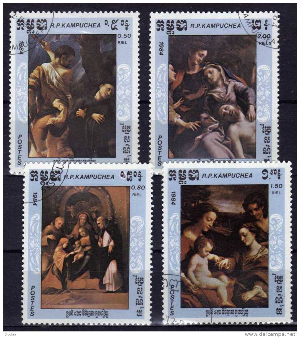 Gemälde Und Kunst Italy 1984 Kambodscha 621-5 Plus 4x4-Block O 3€ Madonna Bloque M/s Painting Bloc Art Sheet Bf Cambodge - Musées