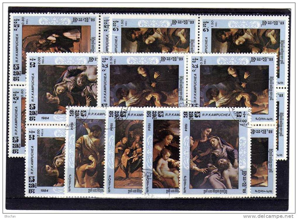 Gemälde Und Kunst Italy 1984 Kambodscha 621-5 Plus 4x4-Block O 3€ Madonna Bloque M/s Painting Bloc Art Sheet Bf Cambodge - Museen