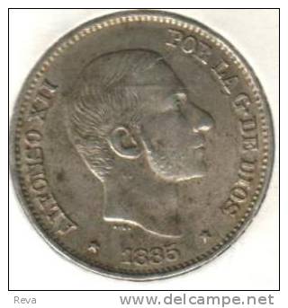 SPANISH PHILIPPINES 50 CENTAVOS SHIELD FRONT KING ALFONSOXII HEAD BACK 1885 SILVER KM149EF READ DESCRIPTION CAREFULLY!!! - Philippines