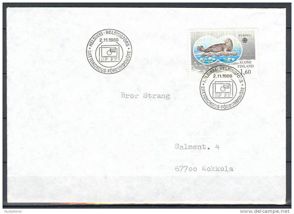 Finland Littokokous Förbundsmöte HELSINKI Helsingfors Special Cancel Cover 1986 Europa CEPT Seal Robbe - Covers & Documents