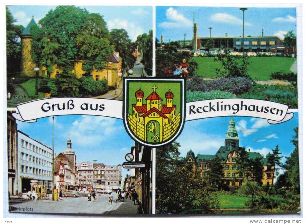 Recklinghausen,4-Bild-Karte,Engelsburg,Hauptbahnho F,Marktplatz,Rathaus,1960 -1970 - Recklinghausen