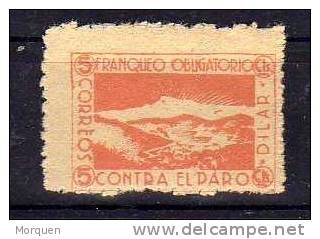 Viñeta Contra El Paro, DILAR 5 Cts .  Variedad Naranja. Guerra Civil - Spanish Civil War Labels