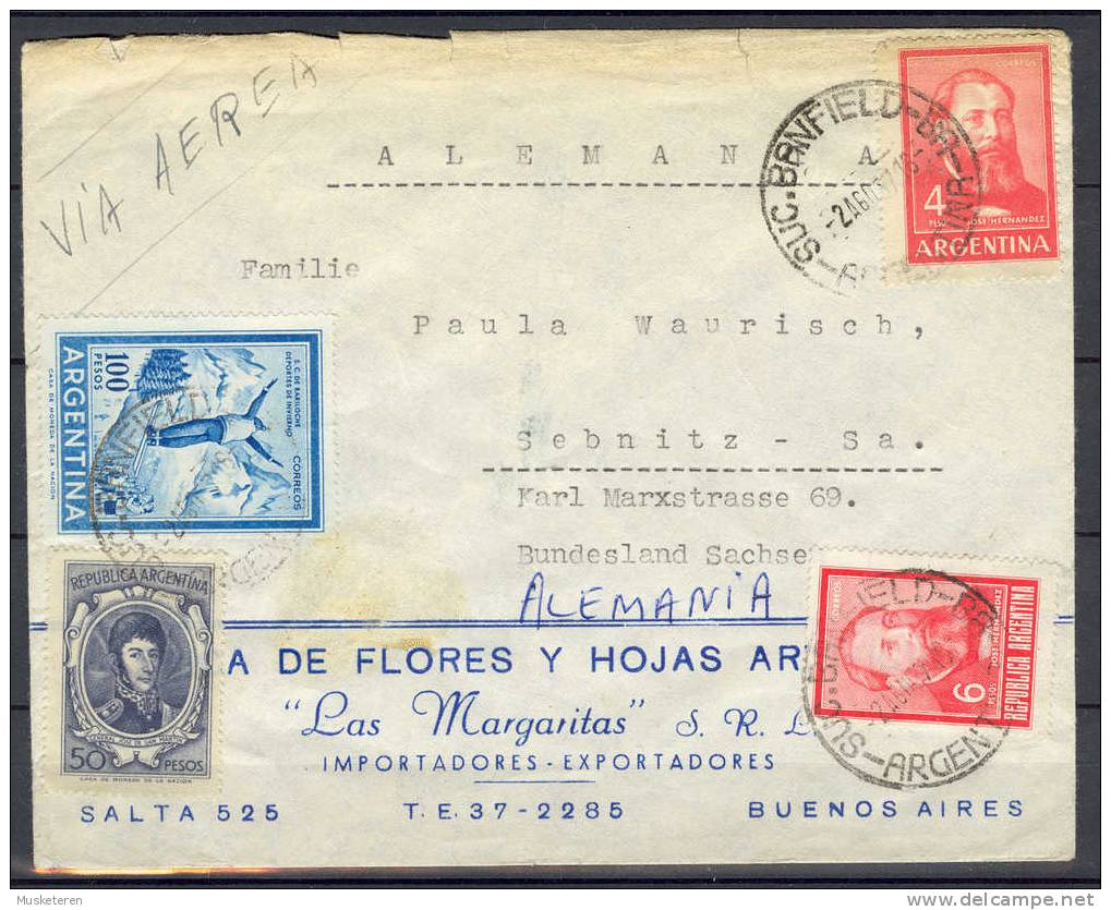 Argentina Las Margaritas Commercial Airmail Aerea Deluxe SUC BANFIELD-BA 1967 Cover To Alemania Skiing Martin Hernandez - Posta Aerea