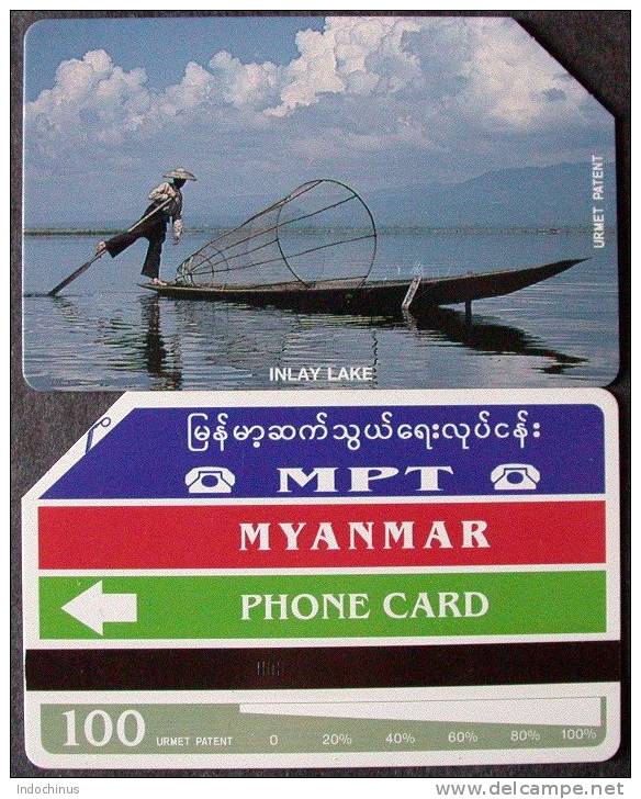 TELECARTE  MYANMAR / BIRMANIE / BURMA / INLE LAKE Pêcheur INTHA  PORT OFFERT + Drapeau Birman En Cadeau - Myanmar